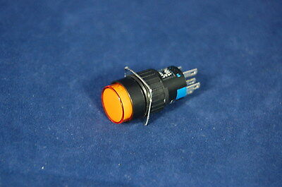 5PCS 16MM YELLOW ROUND MAINTAINED PUSH BUTTON LED ILLUMINATED 110V 5 PINS