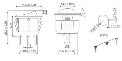 5 Pcs RED Light Illuminated ROUND 2 Position Boat  Rocker Switch 3 Pin 12V AC/DC